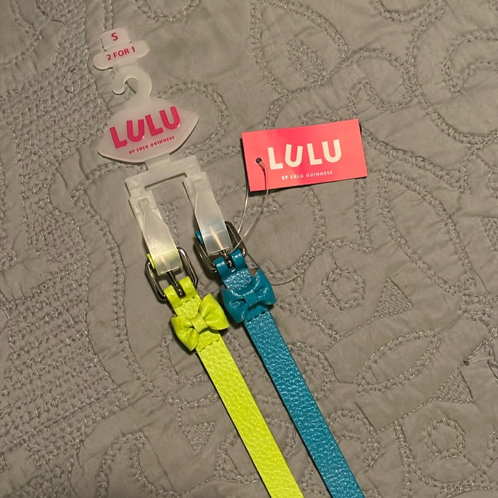 Lulu S “Cobblestone Duo” Turquoise, Lime Green Thin Faux Leather Two-Pack Belts